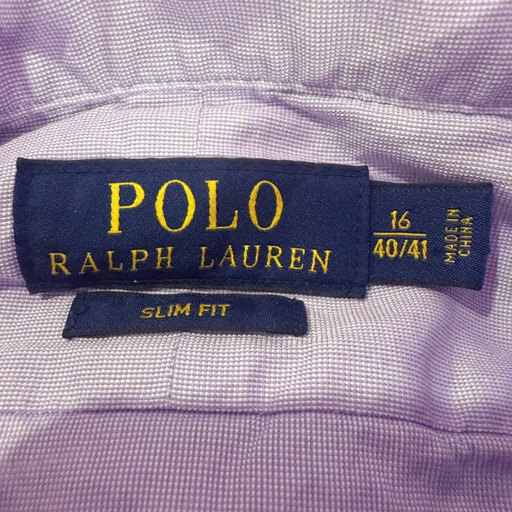 Polo Ralph Lauren Button Down Men 16 Large Slim Fit Purple Herringbone Poplin